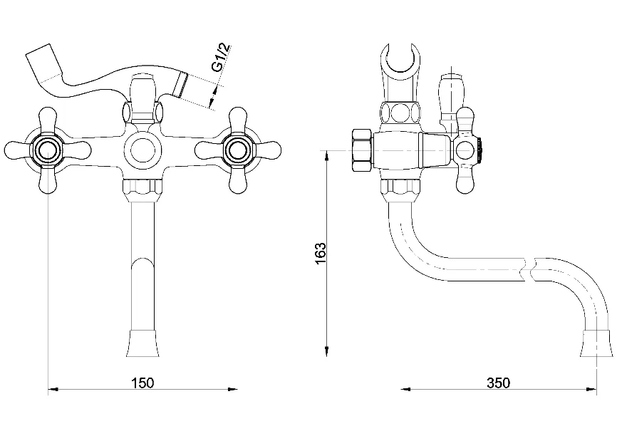 35cm Brass Spout Double Handle Bath Shower Faucet