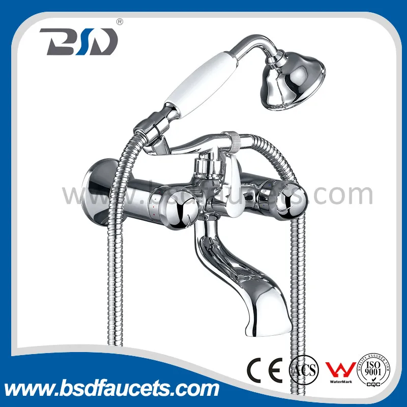 Bath Shower Faucet Mixer Chromed Double Handle Brass Wall Mounted