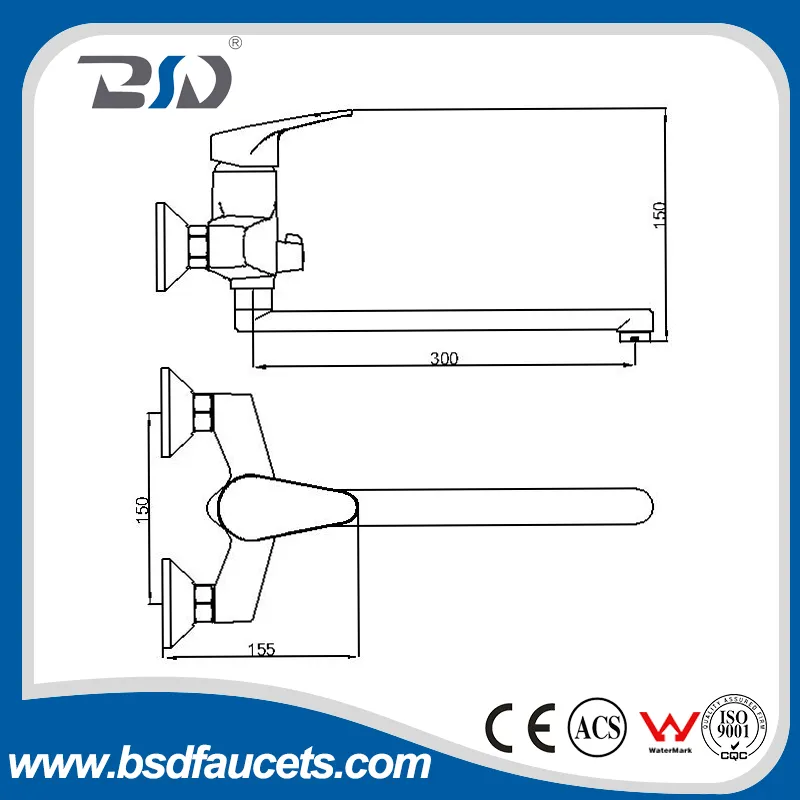 Bathroom Bath Faucet with Brass Single Handle Wall Mount Chrome