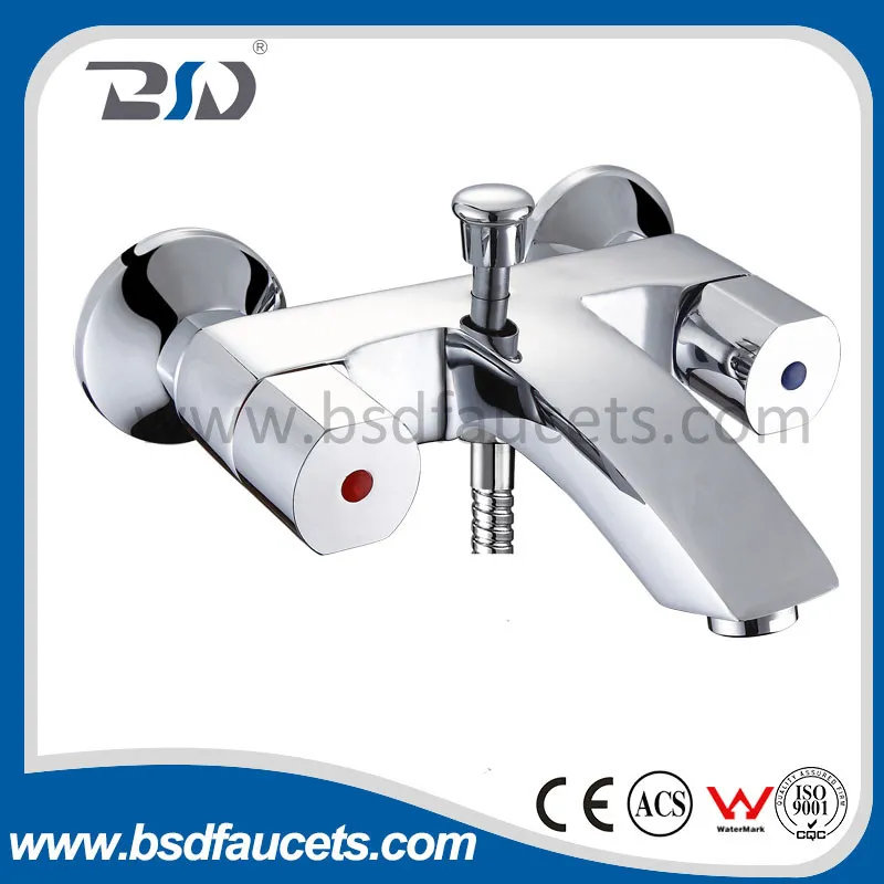 Bathroom Chrome Wall Mounted Shower Bath Faucet Mixer with Diverter