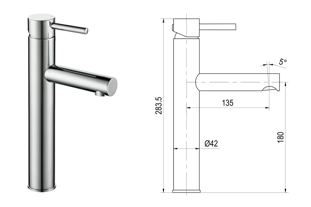 Bathroom Deck Mounted Brass Chrome Finished Tall Basin Mixer Faucet