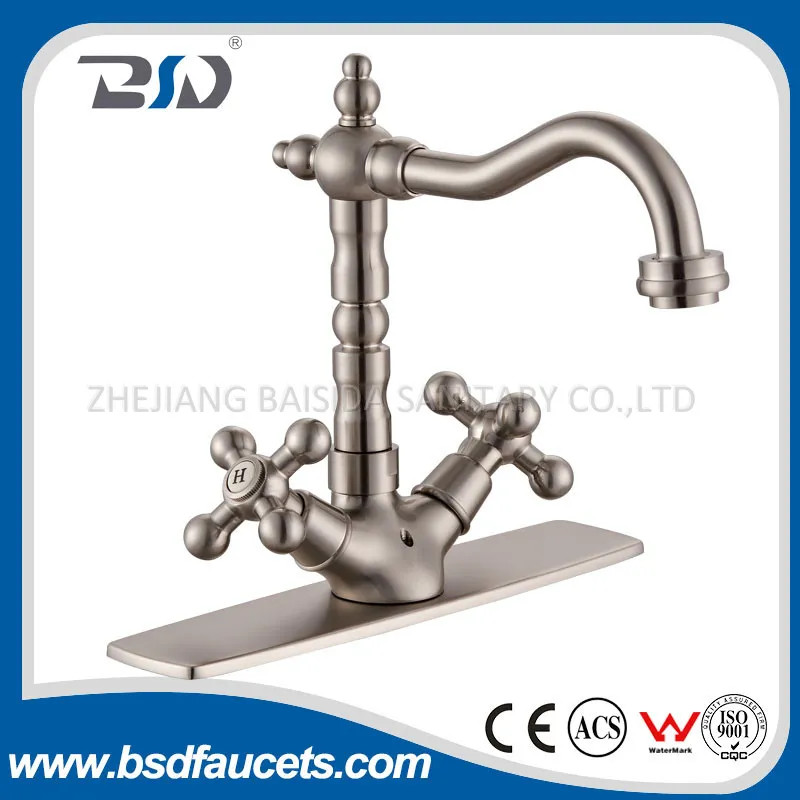 Bathroom Kitchen Mixer Brass Nickle Brushed Dual Handles Sink Faucet