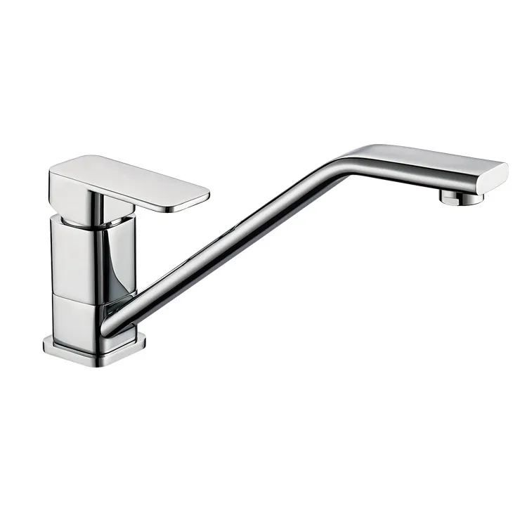 Brass Chrome Single Handle Square Kitchen Sink Faucet with Long Spout