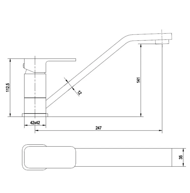 Brass Chrome Single Handle Square Kitchen Sink Faucet with Long Spout