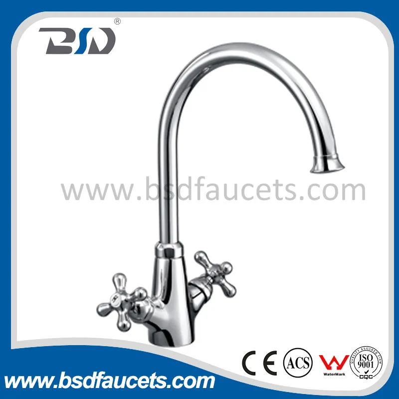 Brass Dual Lever Chrome Basin Mixer Deck Mounted Kitchen Faucet