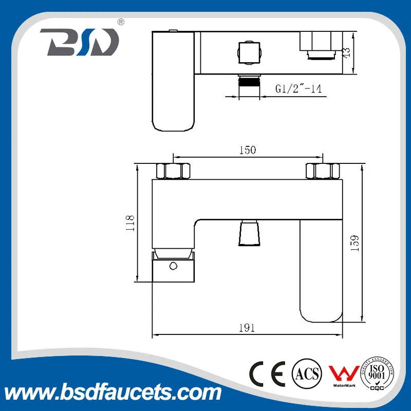 Brass Single Handle Square Wall Mounted Bath Mixer