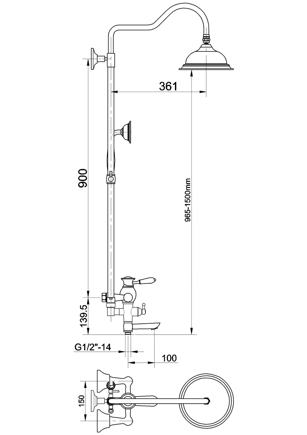 Brass Sliding Telephone Shower Morden Shower Set