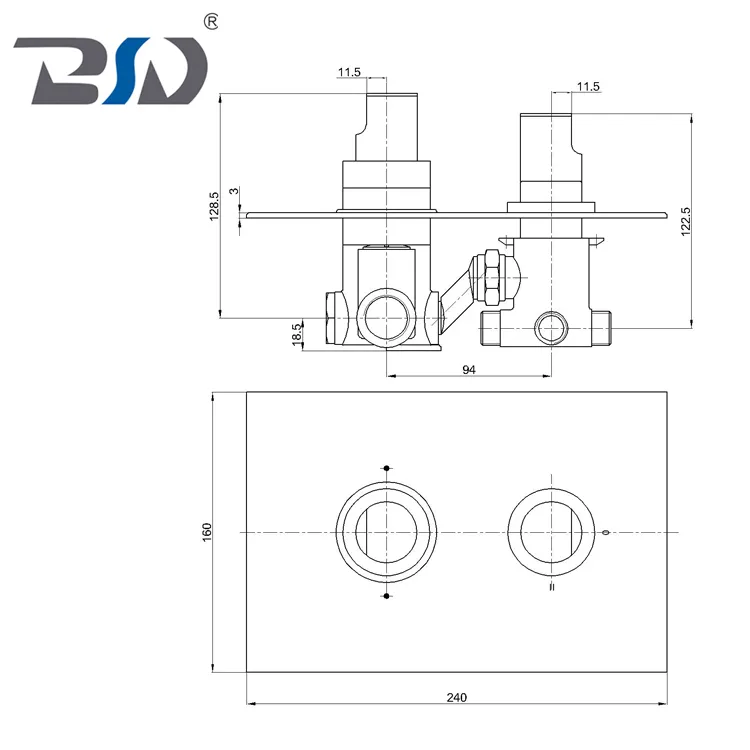 Brass Twin Concealed Thermostatic Shower Valve with Rectangular Plate Tsv8015