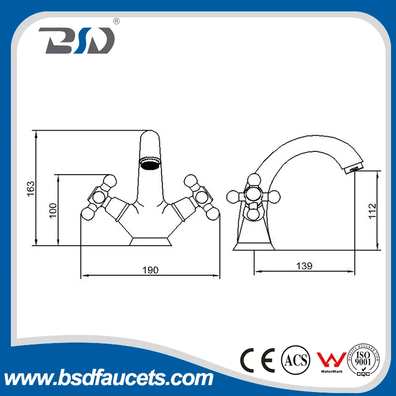Brass Two Handle Kitchen Bathroom Basin Faucet Sink Tap
