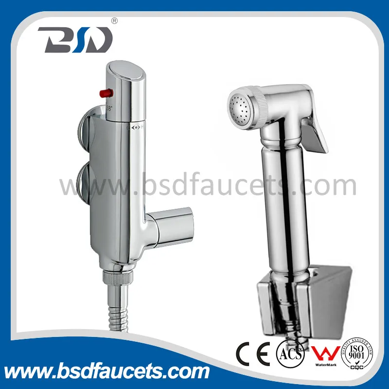 Brass Wall Mounted Thermostatic Shower Bidet Mixer in Chrome Plating