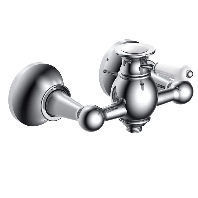 Ceramic White Handle Wall Mounted Solid Brass Shower Faucet