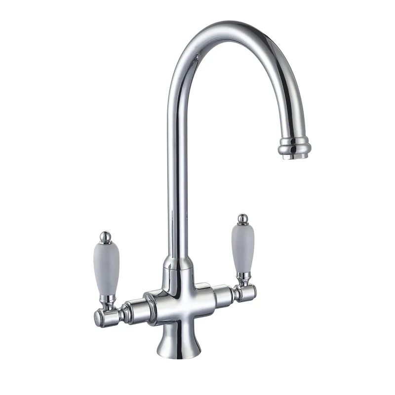 Ceramics Handle Chrome Hot/Cold Spout Bathroom Brass Basin Sink Faucet Mixer Tap