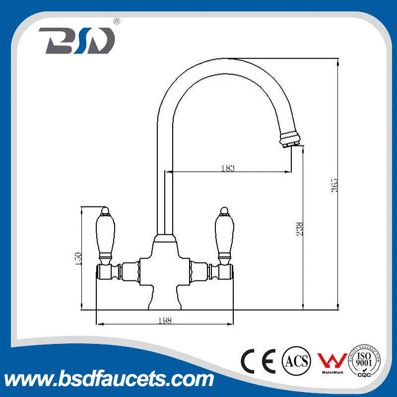 China Chrome Deck Mounted Two Handles Kitchen Sink Monobloc Faucet