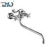 Chrome Polished 35mm Long Spout Dual Cross Lever Bath Shower Faucet