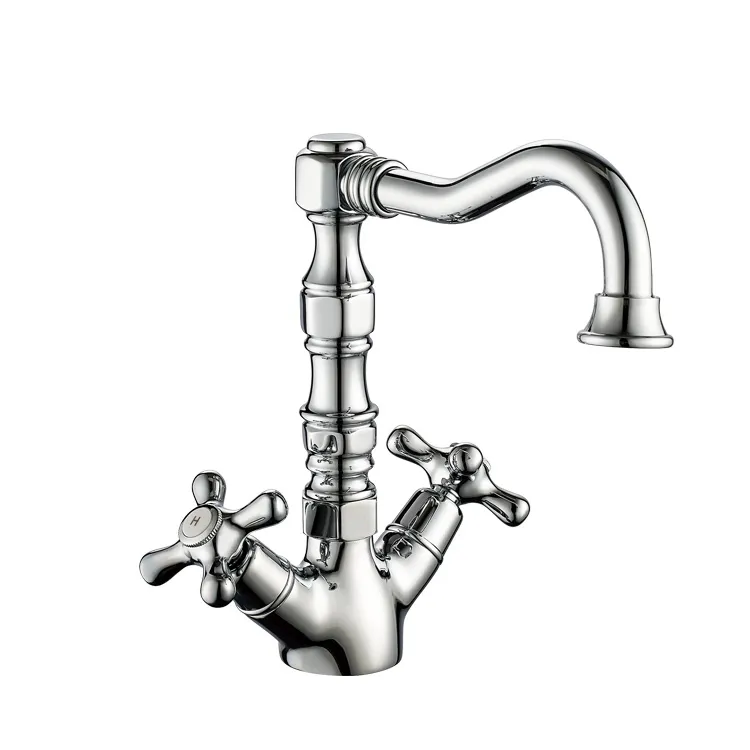 Chrome Polished Classic Dual Handle Copper Alloy Kitchen Faucet