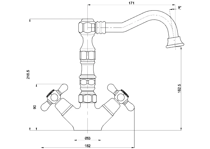 Chrome Polished Classic Dual Handle Copper Alloy Kitchen Faucet