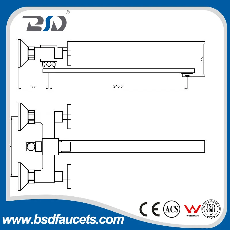 Chrome Wall Mounted Brass Bath Tub Shower Faucet
