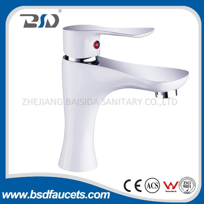 Chrome White Finish Brass Single Handle Basin Mixer Faucet Deck-Mounted