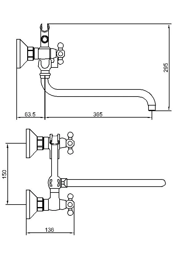 Classic Bath Faucet Chrome Wall Mount Bath&Shower Mixer Faucet