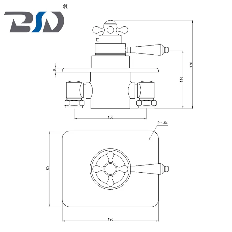 Concealed&Exposed Thermostatic Shower Valve with Rectangular Plate Ceramic Handle