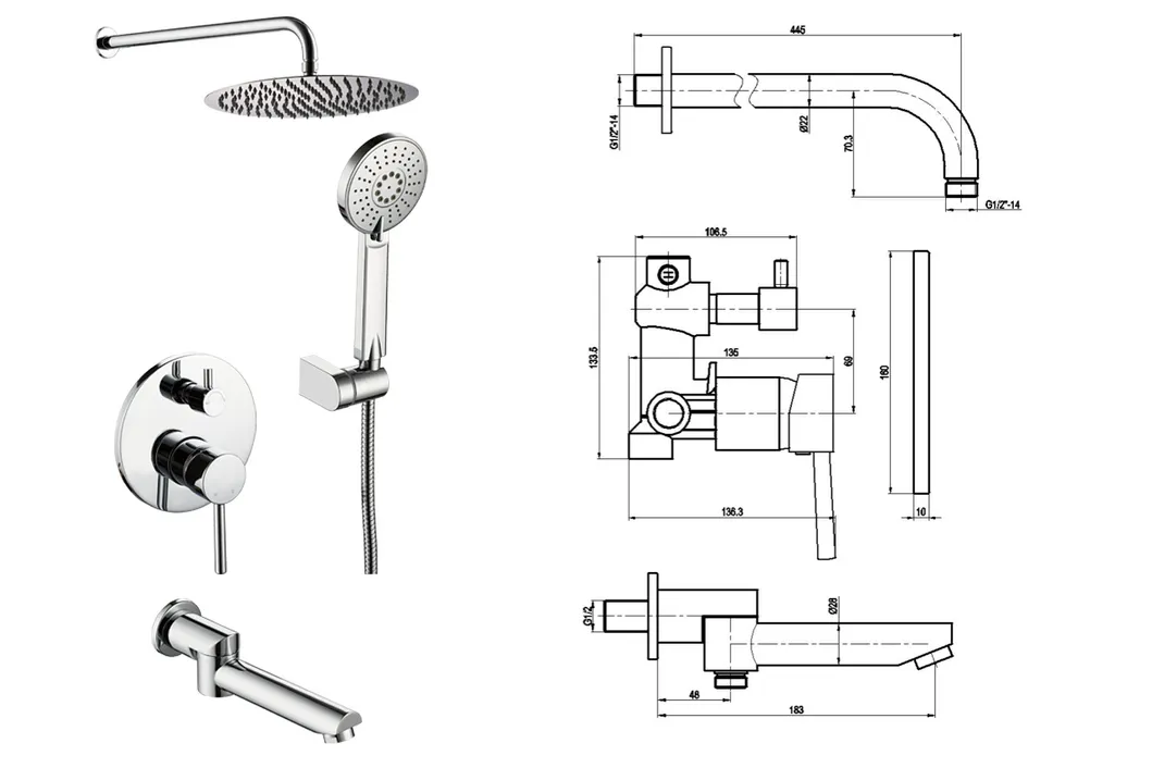 Concealed Shower Set 30cm Rain Shower Brass Spout