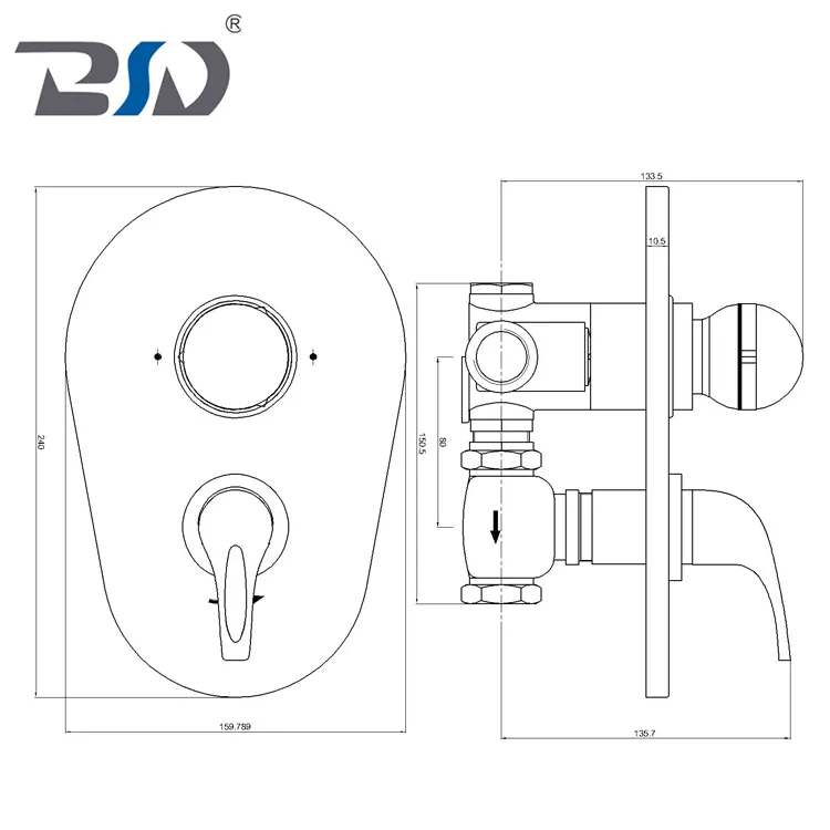 Concealed Thermostatic Shower Valve with Pear Shape Plate Lever Handle