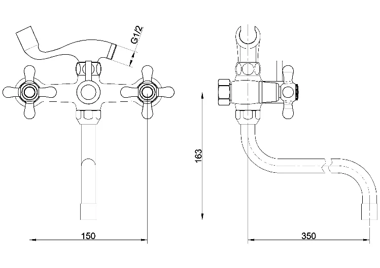 Copper Alloy Bathroom Chrome Plated Dual Handle Shower Bath Faucet