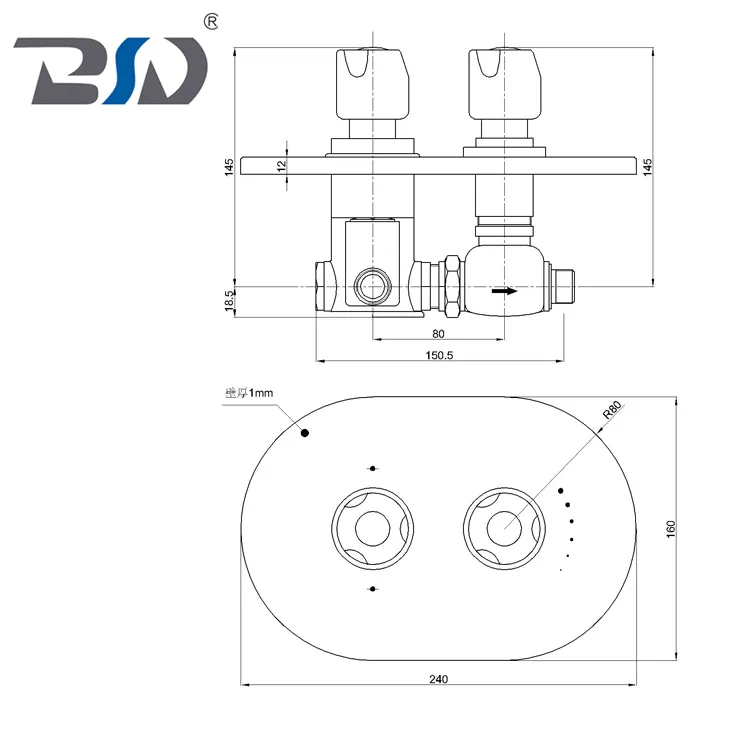 Copper Chrome Twin (Concealed) Thermostatic Shower Valve with Oval Plate