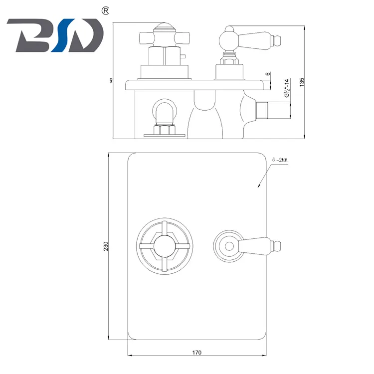 Copper Twin Concealed&Exposed Thermostatic Shower Valve with Rectangular Plate