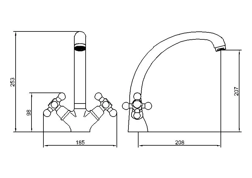 Cross Handle Brass Bronze Kitchen Sink Faucet with Swiveling Spout