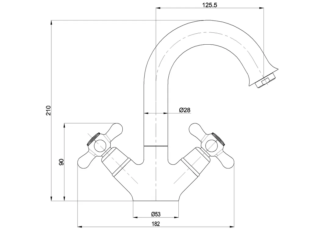 Cross Handle Brass Spout Swiveling Kitchen Faucet