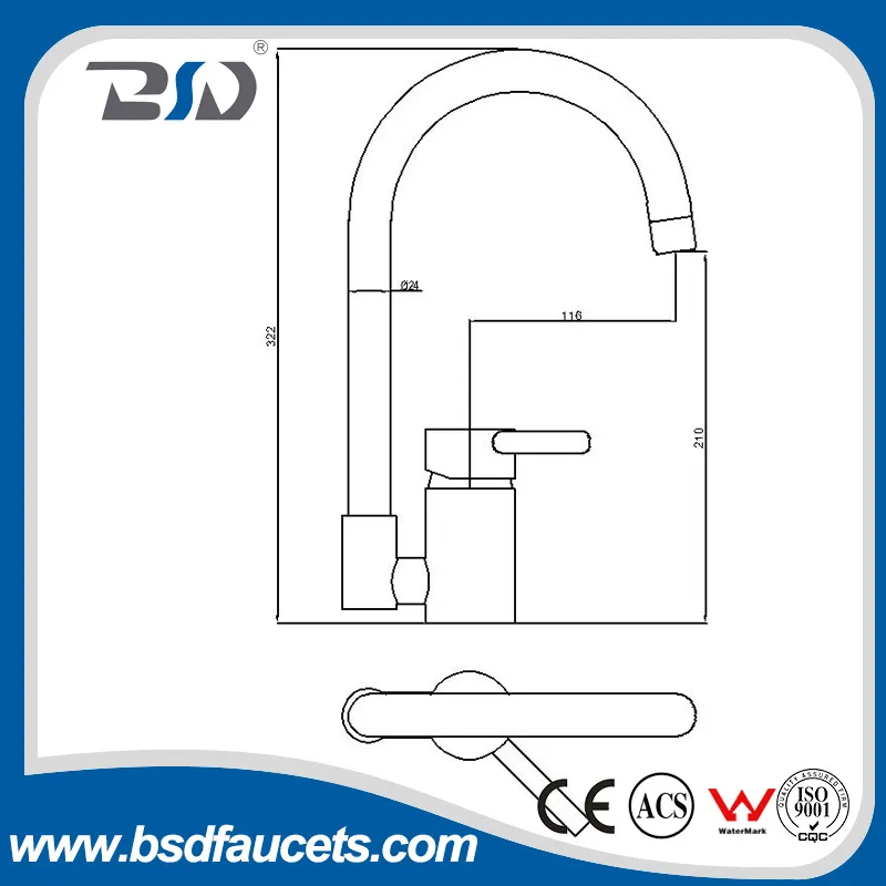 Deck Mount Chrome Brass Single Handle Spring Kitchen Sink Faucet