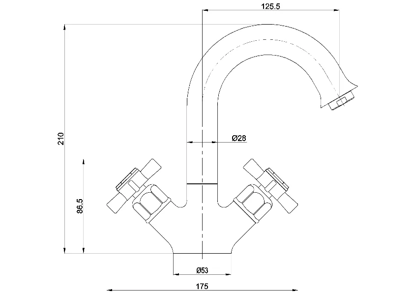 Deck Mounted Brass Spout Double Handle Sink Mixer