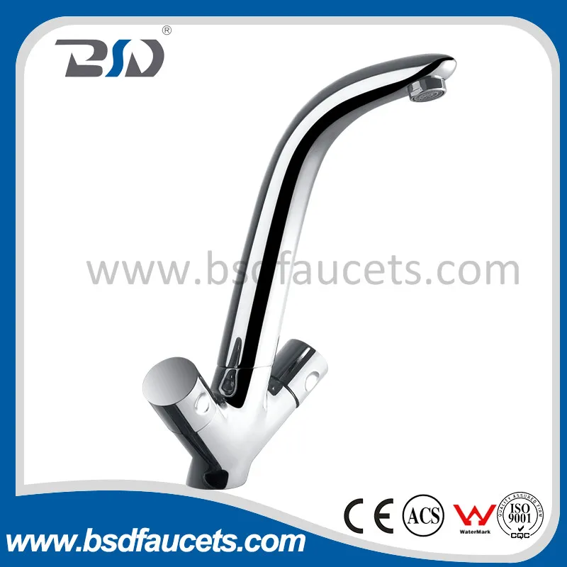 Deck Mounted Dual Handles Chrome Brass Kitchen Faucets Sink Faucet