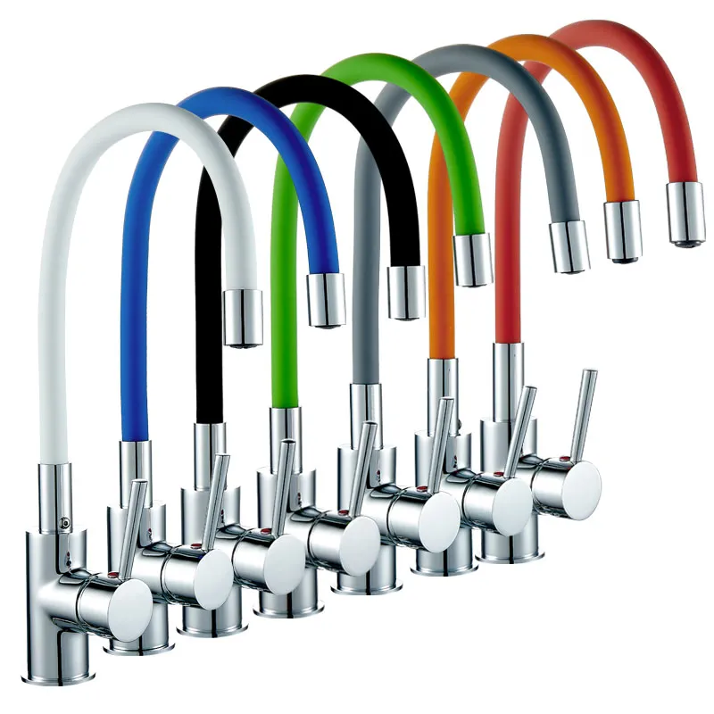 Deck Mounted Flexible Movable Color Silicone Outer Pipe Kitchen Water Faucet
