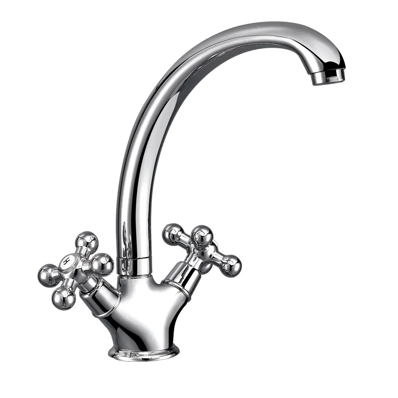 Deck Mounted Single Hole Brass Two Handle Kitchen Mixer