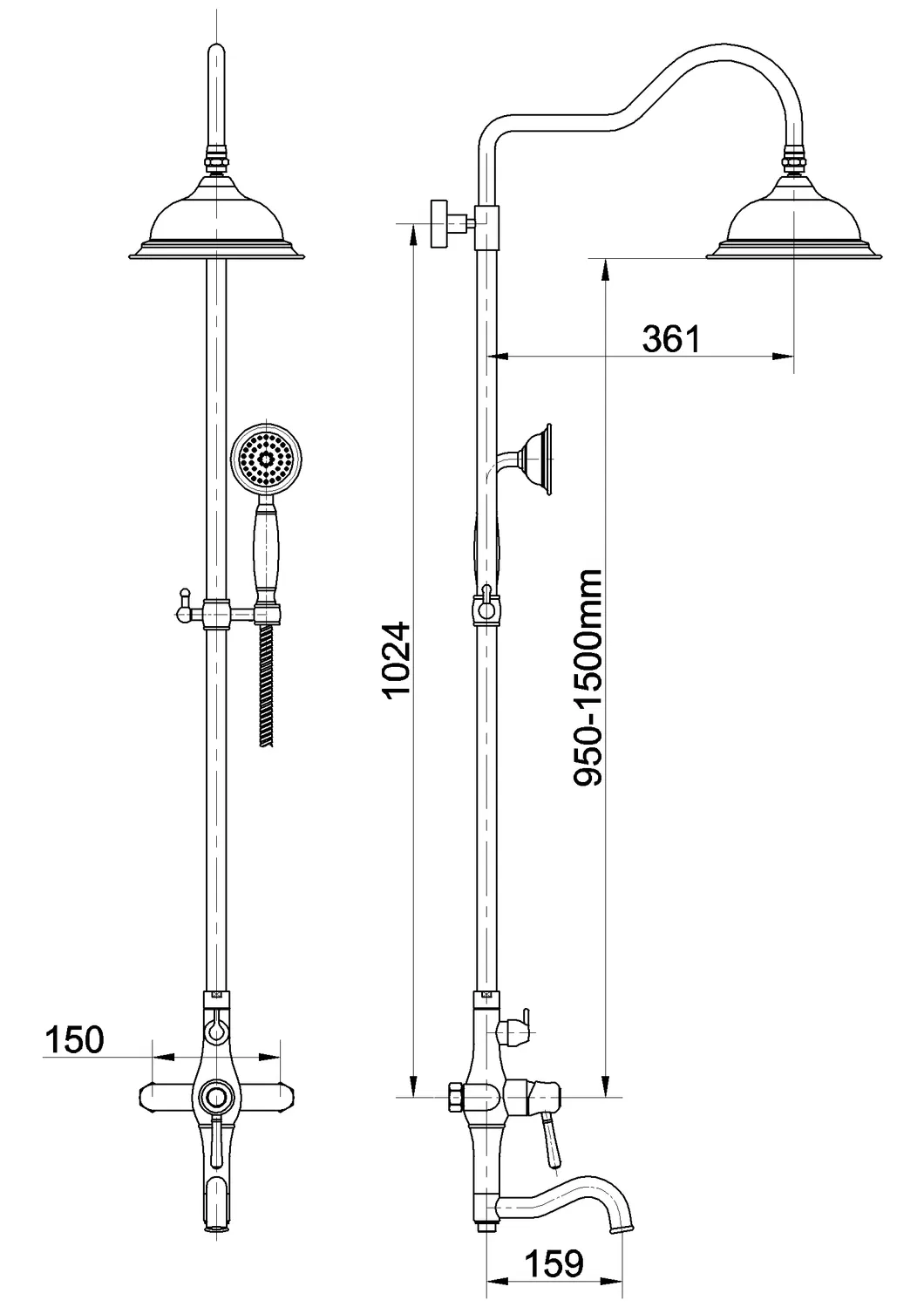 Diamond Handle Brass Shower Head Shower Set