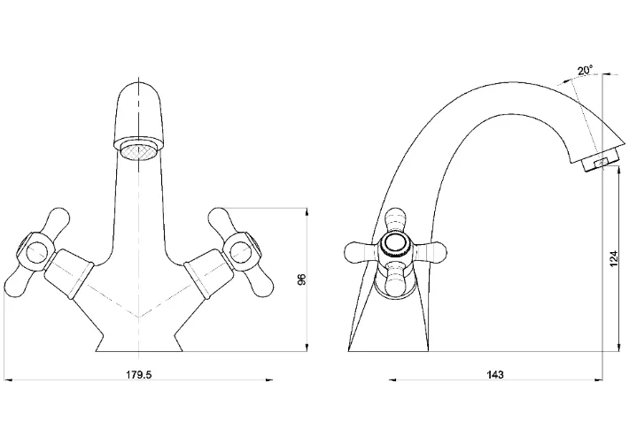 Double Crass Handle Brass Spout Save Water Basin Faucet