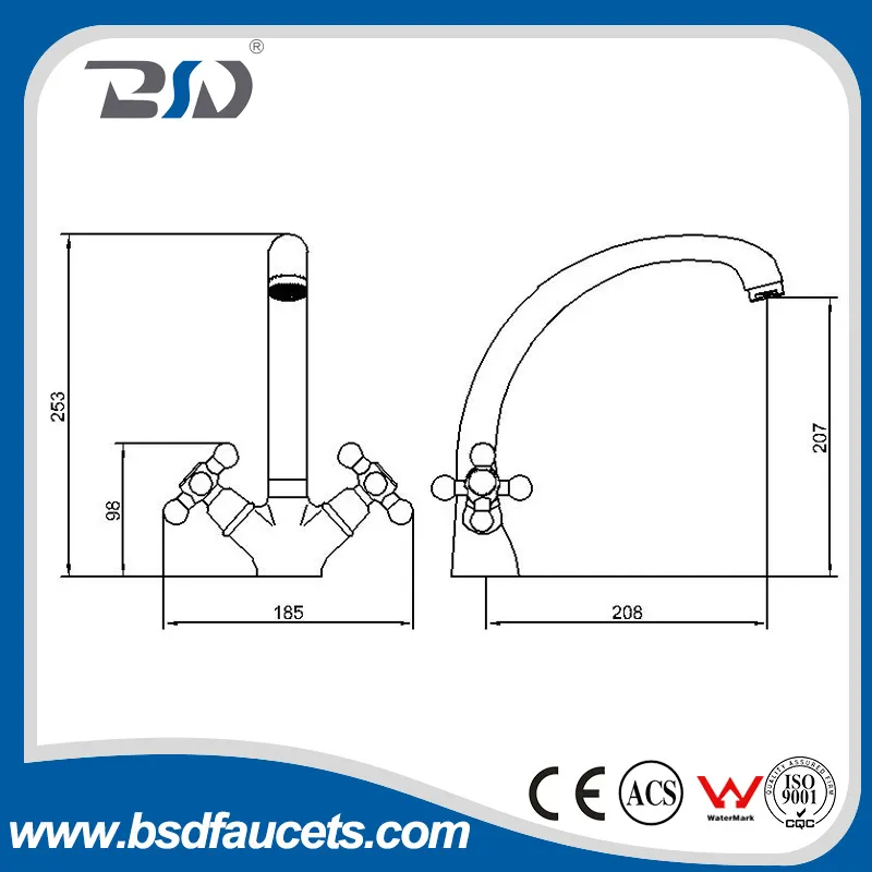 Double Handle Brass Kitchen Sink Faucet in Chrome