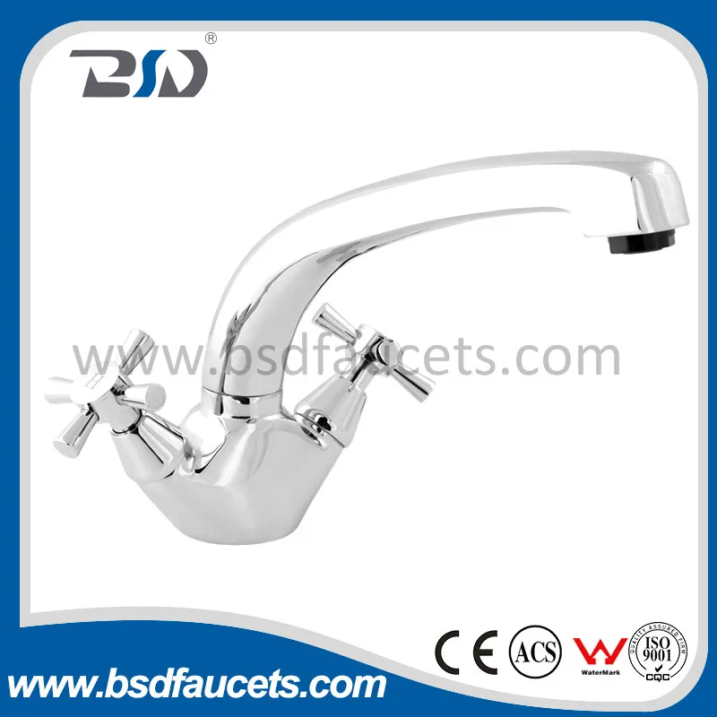 Double Handle Chrome Bathroom Brass Mono Kitchen Sink Mixer Faucet