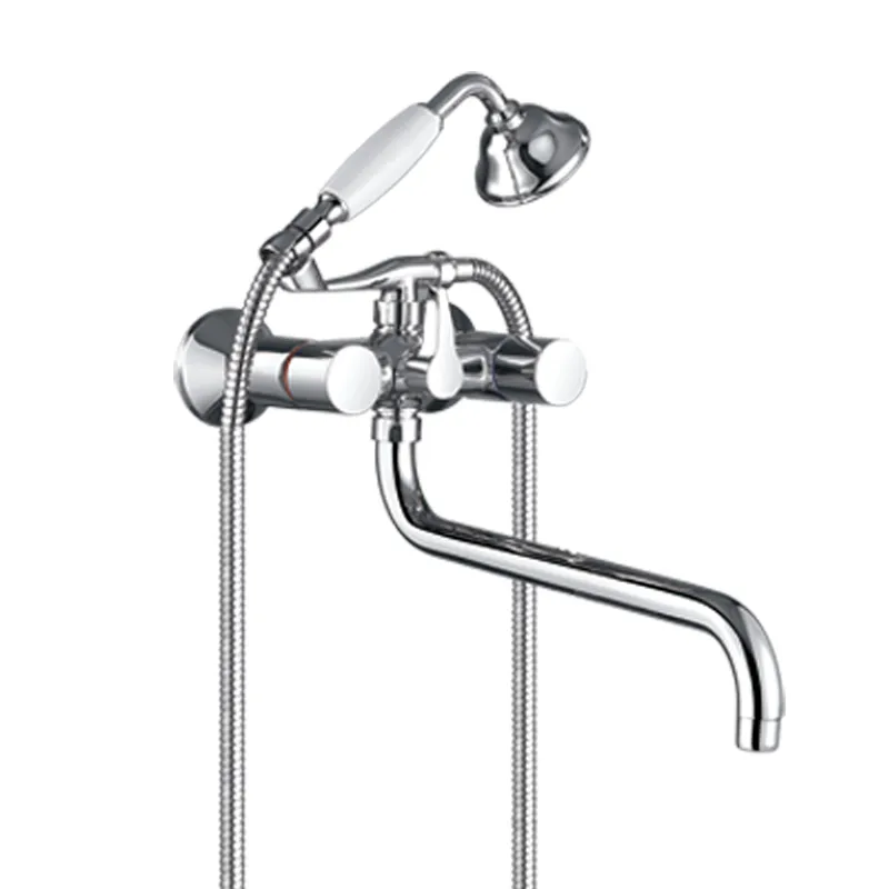 Double Handle Wall Mounted Bath Shower Mixer Faucet with Handset
