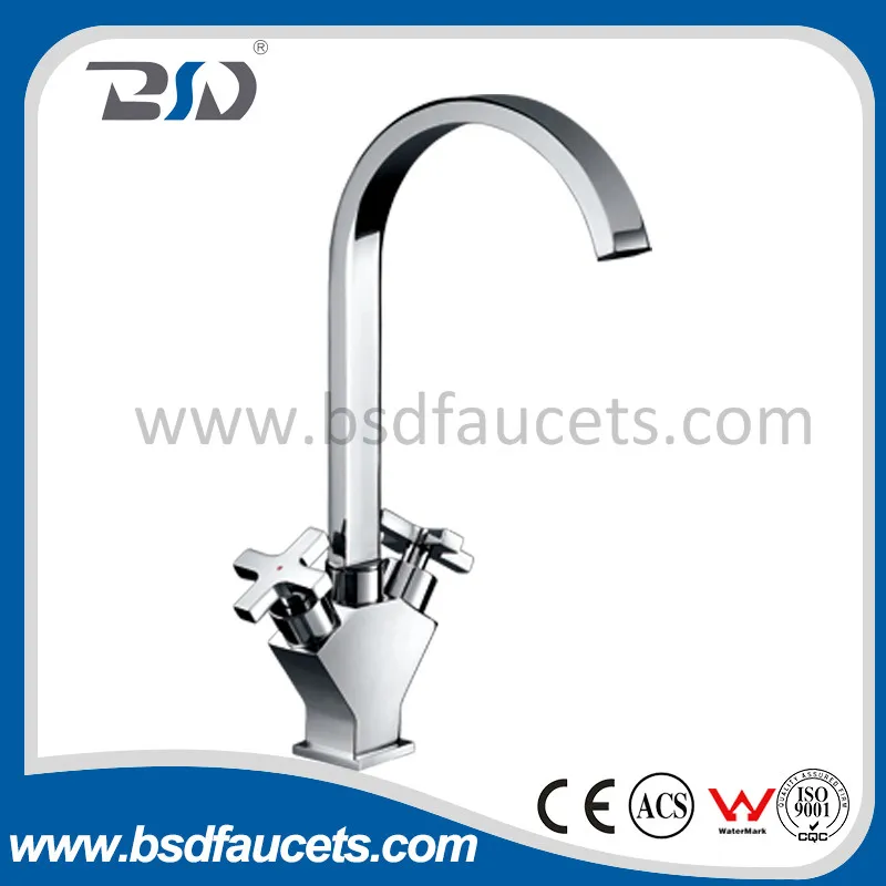 Double Handles Sink Mixer Bathroom Chromed Deck Mount Kitchen Faucet