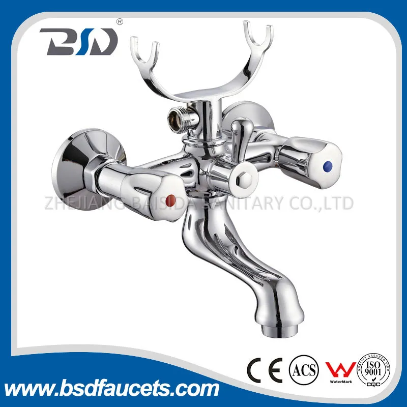 Double Lever Bath Mixer Chrome Brass Bath Faucet with Bracket