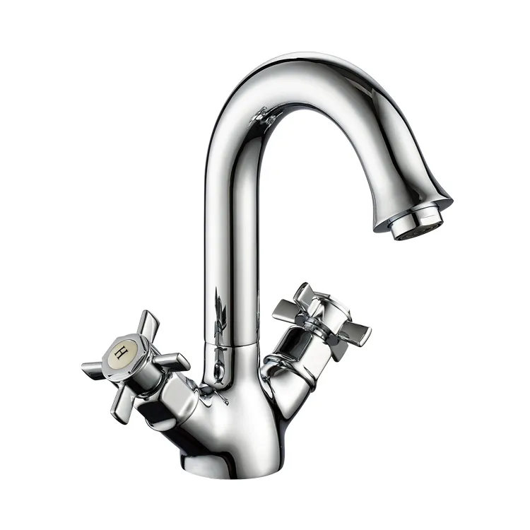 Double Lever Chrome Polished Brass Sink Mixer Kitchen Faucet