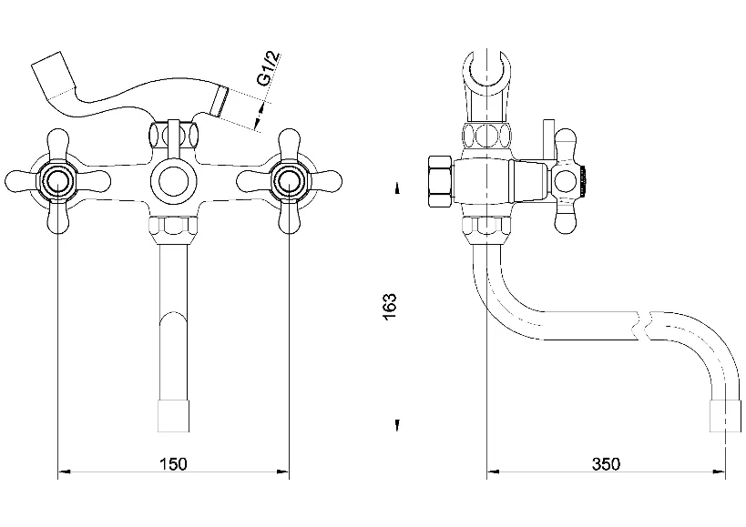 Double Lever Long Spout Bath Shower Mixer