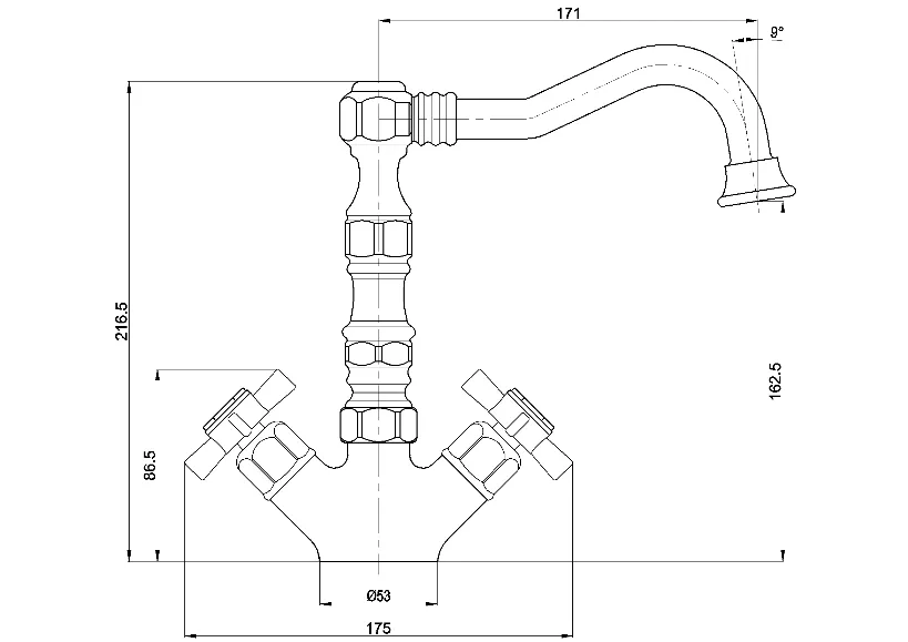 Dual Cross Lever Chrome Polished Kitchen Mixer Brass Sink Faucet