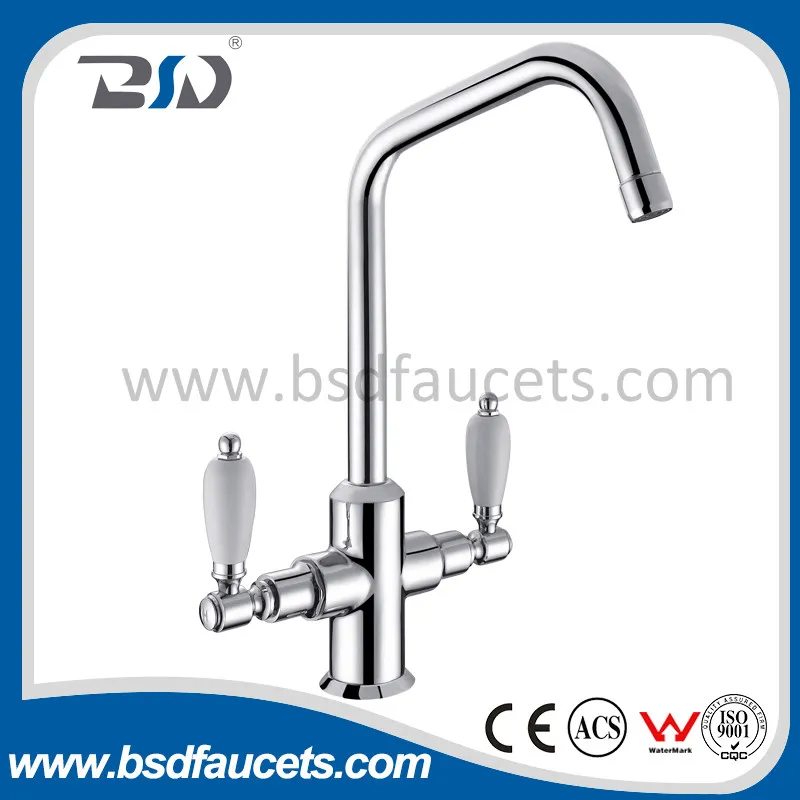 Dual Handle Deck Mount Chrome Brass Kitchen Stopcock Sink Faucet