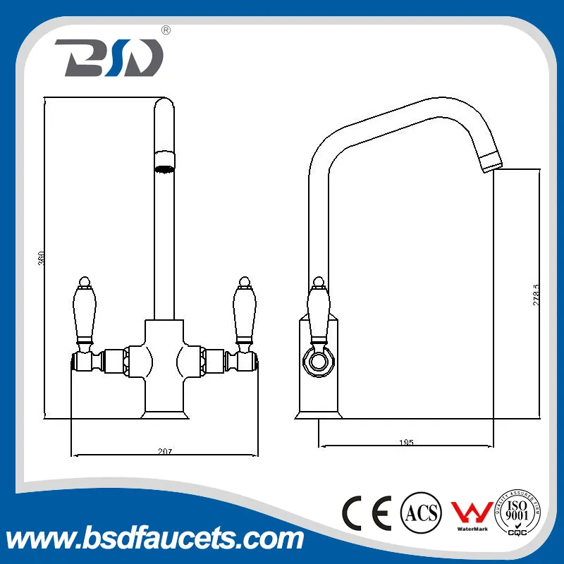 Dual Handle Deck Mount Chrome Brass Kitchen Stopcock Sink Faucet