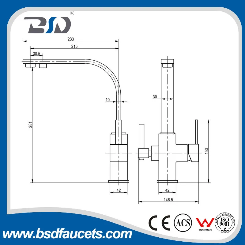 Dual Handle Metal Black Surface Three Drinking Water Faucet