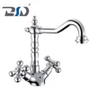Dual Handle Polish Chrome Plated Brass Kitchen Sink Mixer Faucet